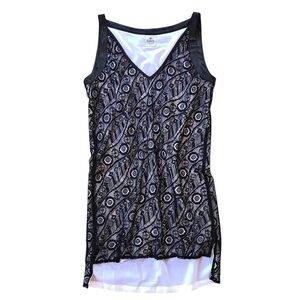 SW3 Bespoke Lace Faux Suede Trim Hi-Low Sleeveless Tank Top Black White Size M